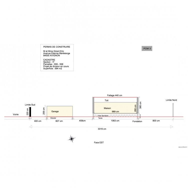 PLAN DE COUPE TERRAIN CONSTRUCTION. Plan de 0 pièce et 0 m2