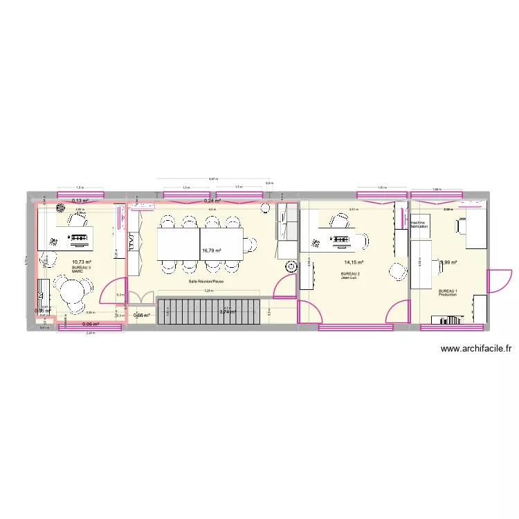 PROJET 2B: MEZZA/ ARCHIVES / BUREAUX. Plan de 10  et 57 m²