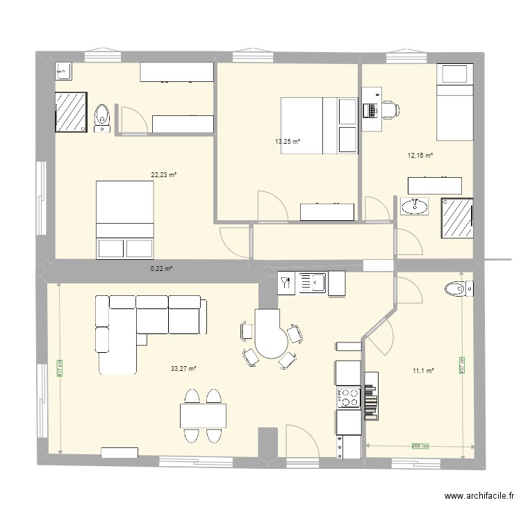 titre. Plan de 7 pièces et 92 m2