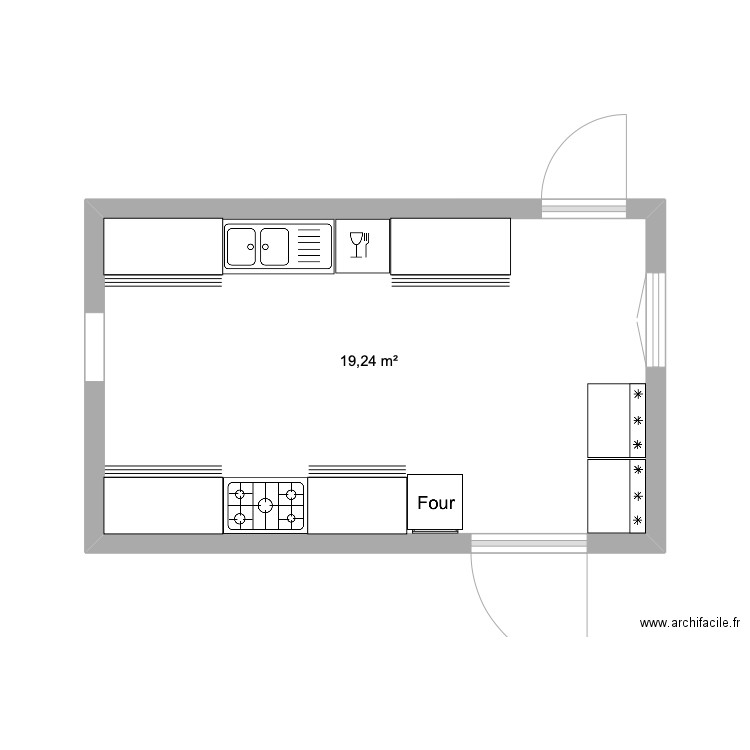 local piscine. Plan de 1 pièce et 19 m2