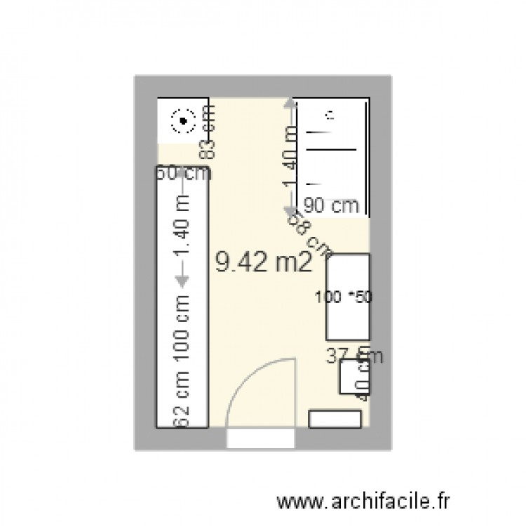 plan SDB douche 140 par 90 cm. Plan de 0 pièce et 0 m2