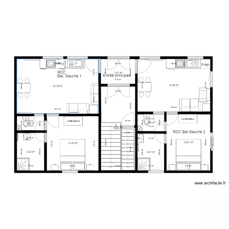 Rez de Chauss&eacute;e Bat G studio 2018 Octobre. Plan de 