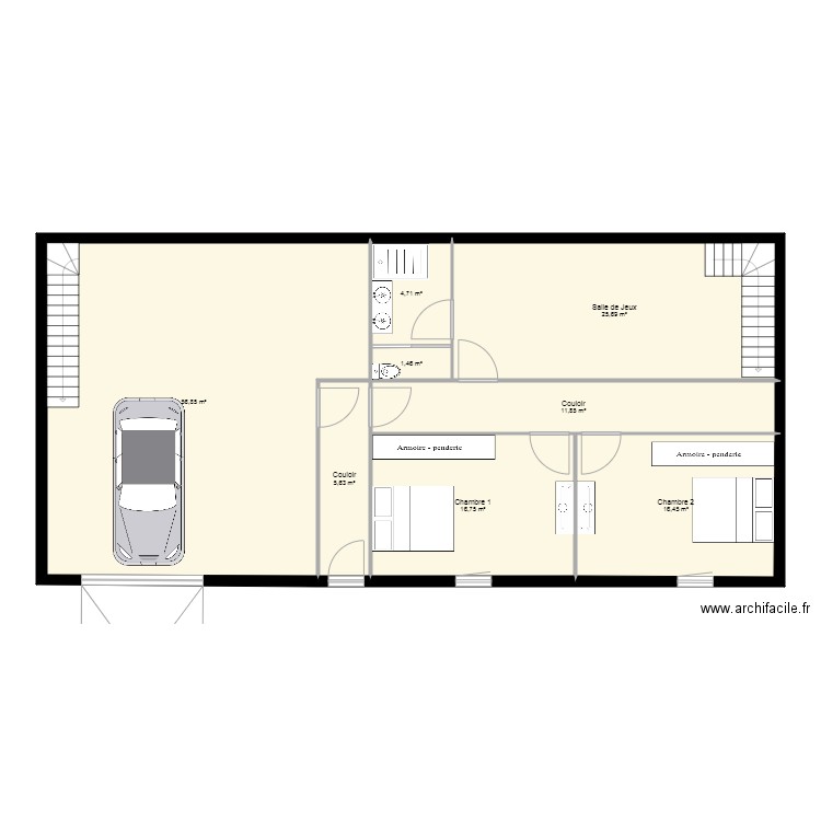 Projet Aménagement Garage Sous Sol. Plan de 8 pièces et 139 m2