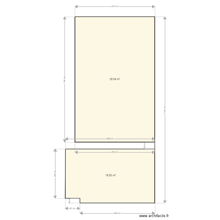 Buisan thuir. Plan de 2 pièces et 52 m2