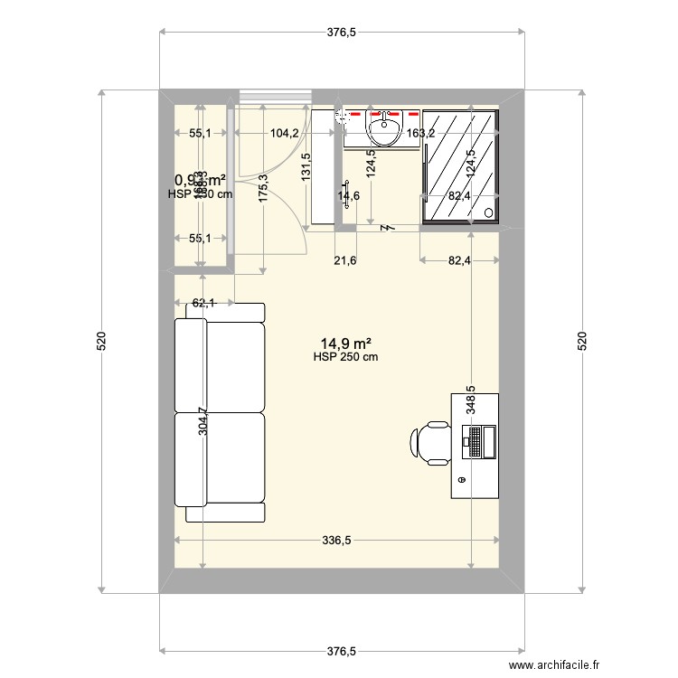 SALLE D'EAU. Plan de 2 pièces et 16 m2