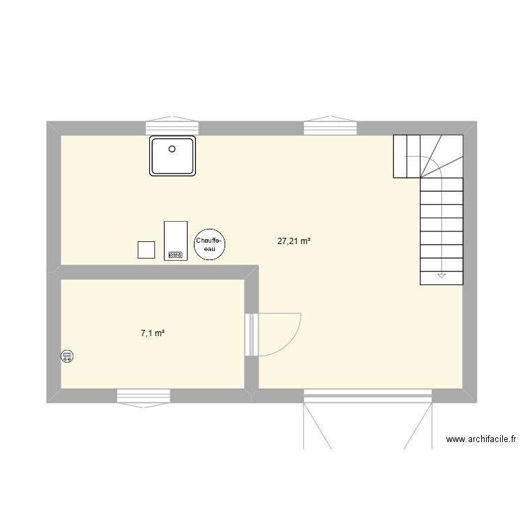 MAISON RDC. Plan de 2 pièces et 34 m2