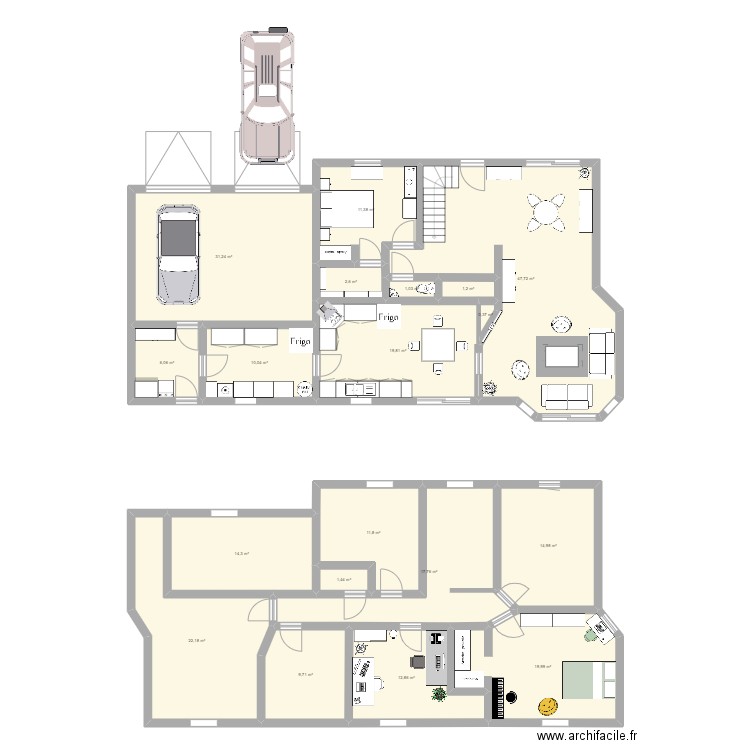 Maison Treillières. Plan de 19 pièces et 256 m2