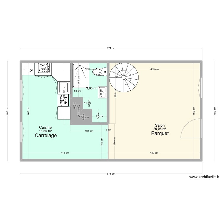 Wei. Plan de 4 pièces et 38 m2