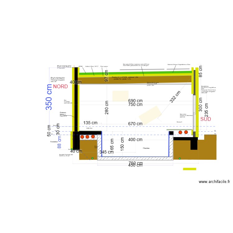 piscine coupe nord-sud béton béton v1 . Plan de 0 pièce et 0 m2