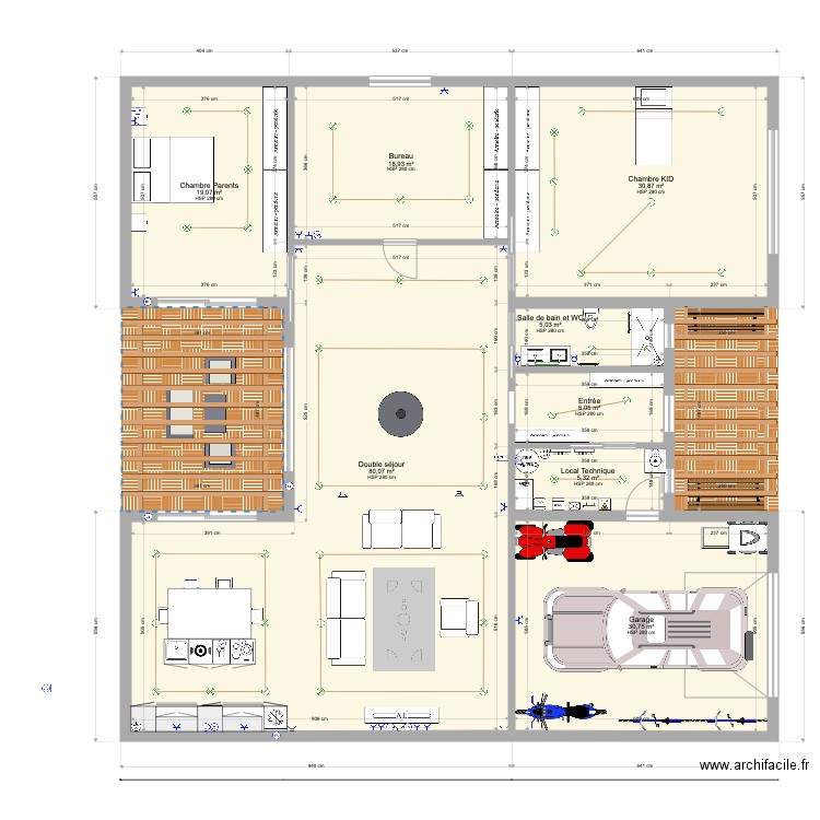 H PLAN. Plan de 8 pièces et 196 m2