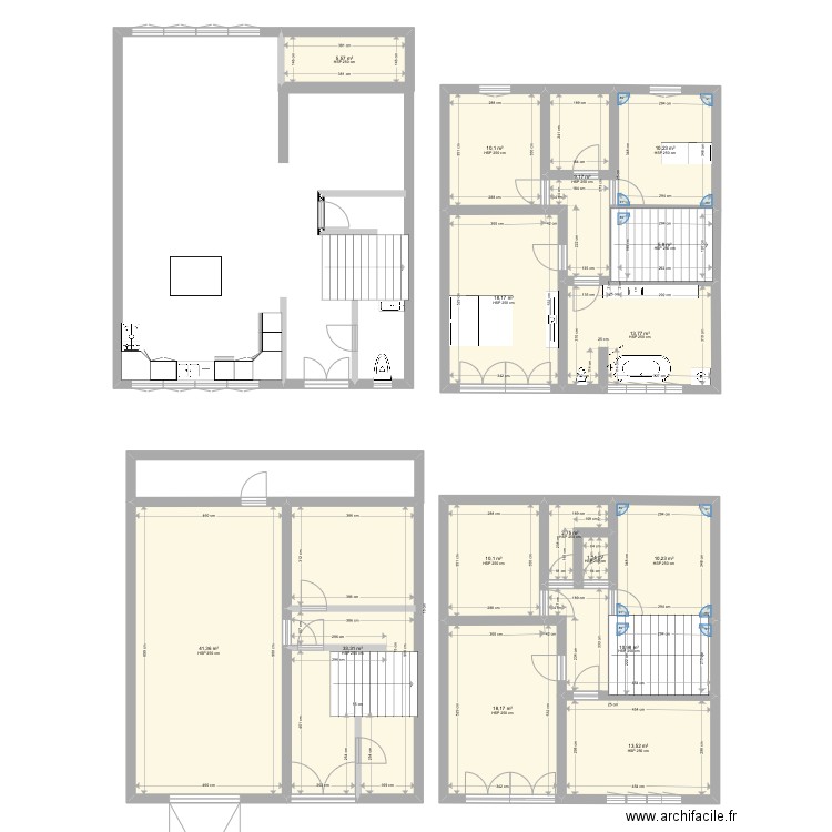 Maison plan A . Plan de 16 pièces et 214 m2