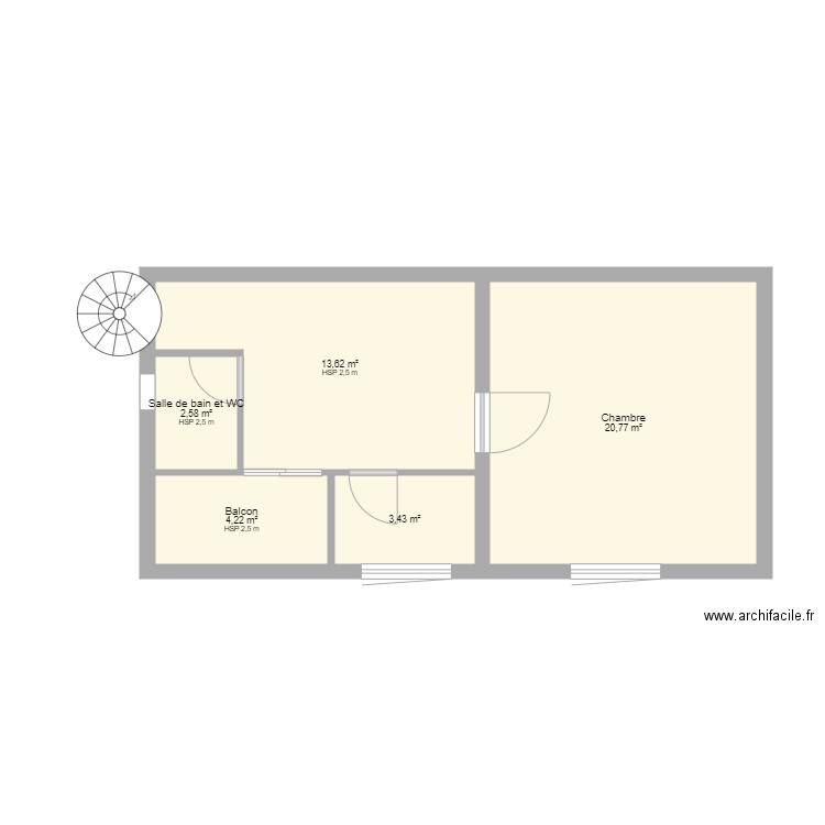 Holland1. Plan de 5 pièces et 45 m2