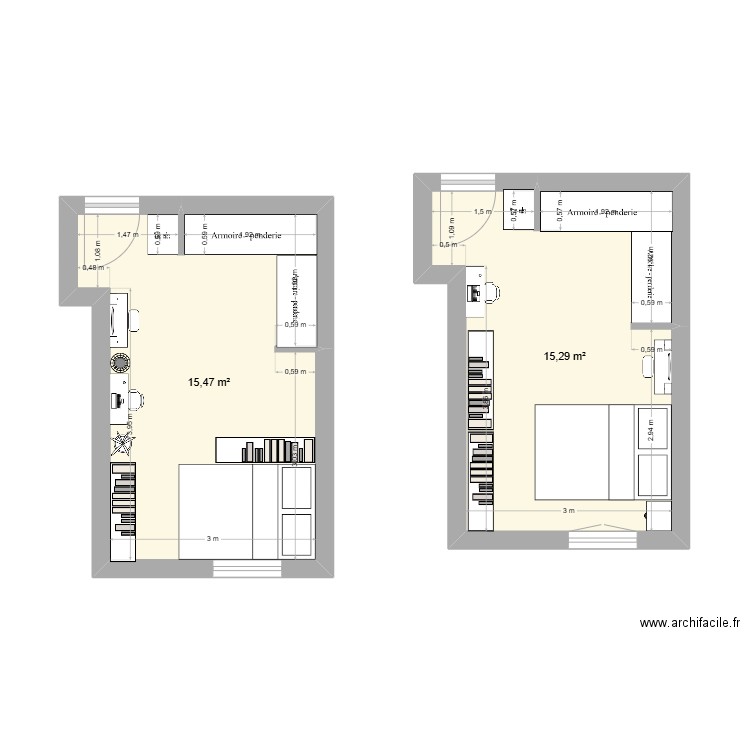 new chambre. Plan de 2 pièces et 31 m2