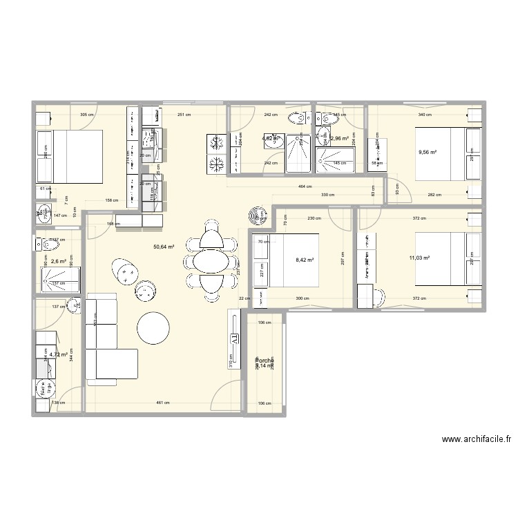 Biarritz version 1. Plan de 9 pièces et 98 m2