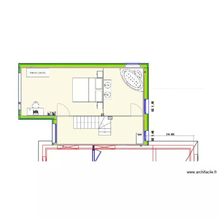 Julie F&egrave;vre RDC meubl&eacute;. Plan de 