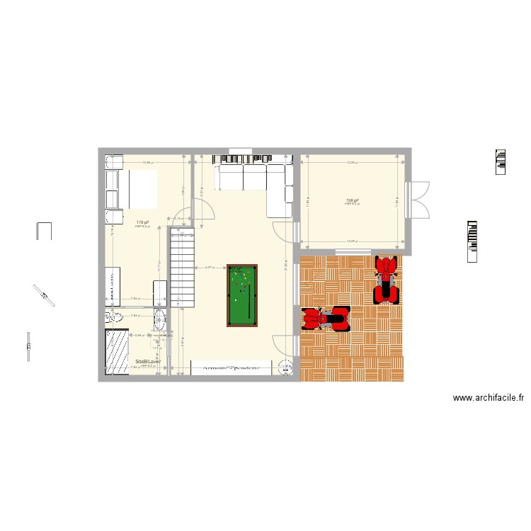 Tremblant sous-sol 4A. Plan de 4 pièces et 75 m2