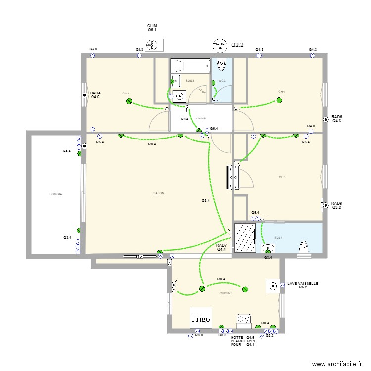 1ER ET IMPL LES GENETS. Plan de 15 pièces et 99 m2