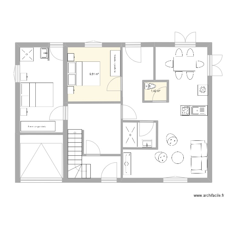 grau. Plan de 2 pièces et 11 m2