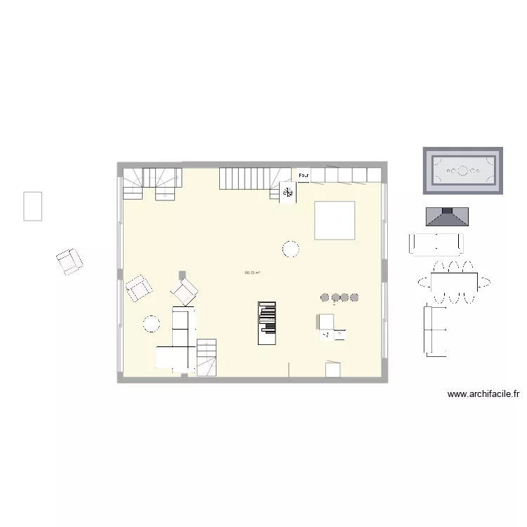 salon escalier invers&eacute;. Plan de 