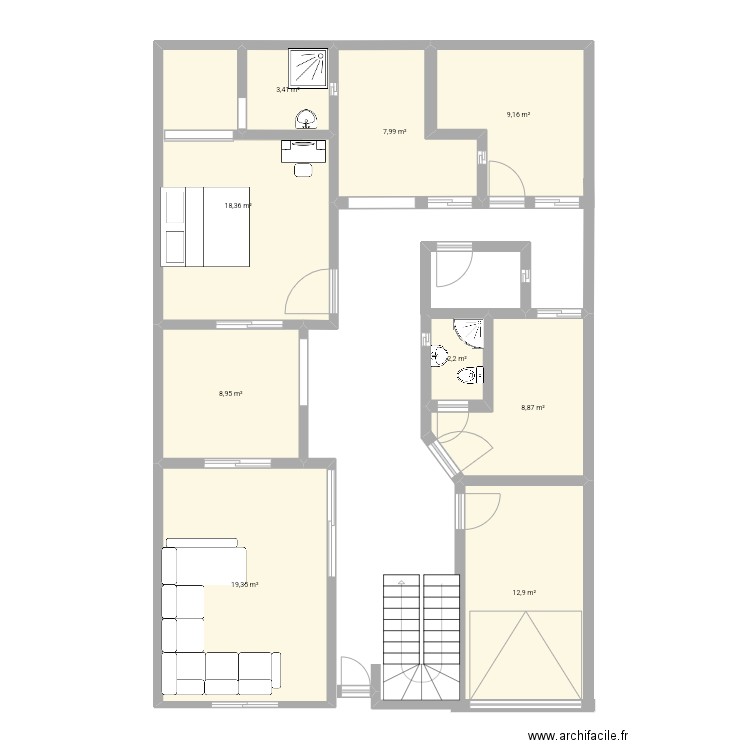 Ma maison 1. Plan de 9 pièces et 91 m2
