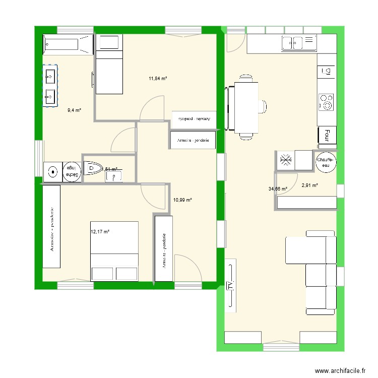 Plan projeté. Plan de 7 pièces et 83 m2