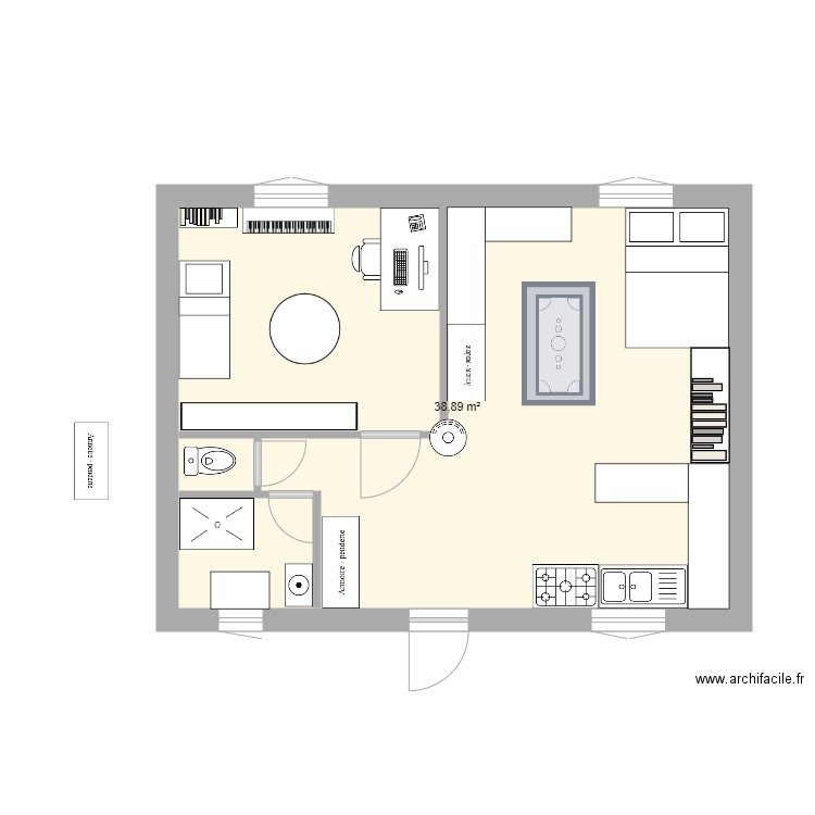 maison de poupée. Plan de 1 pièce et 39 m2