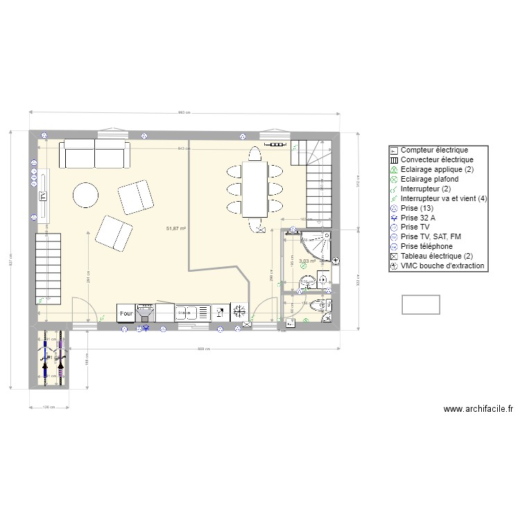 Saint Gildas de Rhuis 5. Plan de 3 pièces et 57 m2