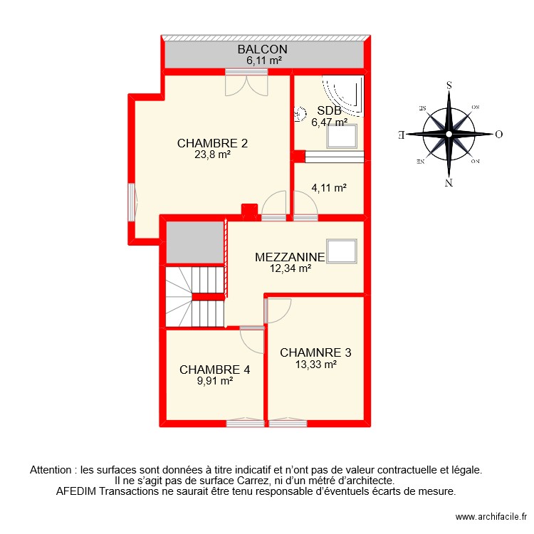 BI 10831 ETAGE . Plan de 11 pièces et 83 m2