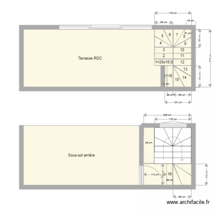 escalier extérieur 88x28x16 9Hx14 marches et 103x16 9x3 marches. Plan de escalier extérieur 88x28x16 9Hx14 marches et 103x16 9x3 marches. Plan de