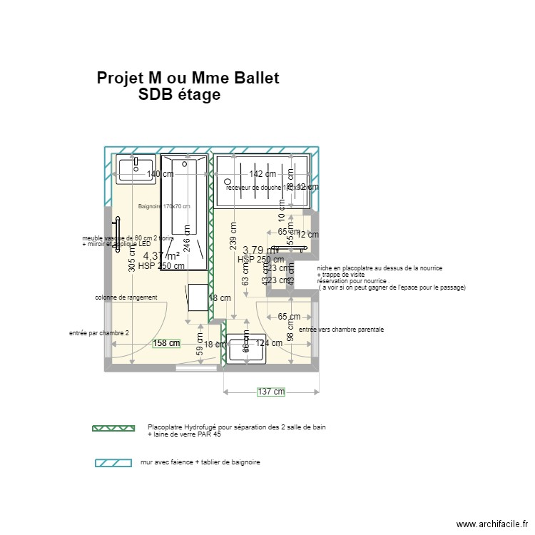 SDB BALLET02. Plan de 3 pièces et 8 m2