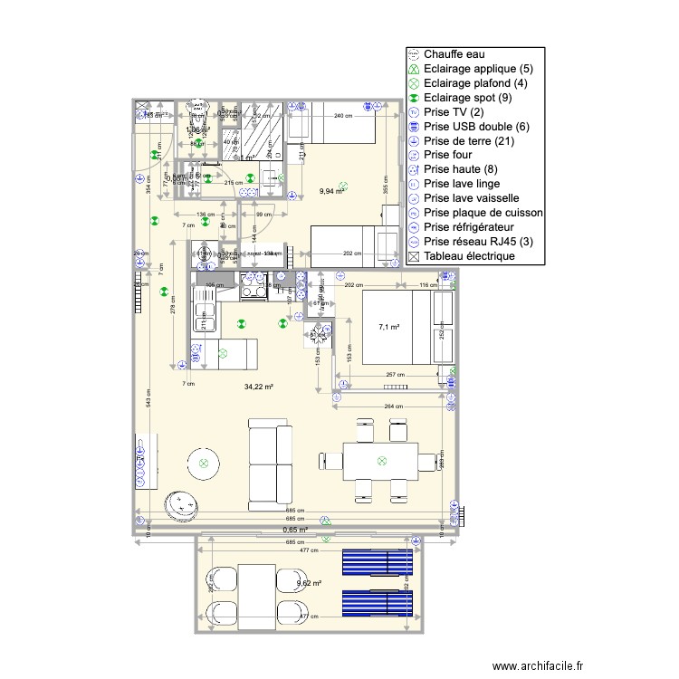 Santa Clara 2 avec implantation elec. Plan de 10 pièces et 66 m2