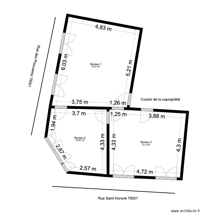 honoré 2 av. Plan de 3 pièces et 64 m2