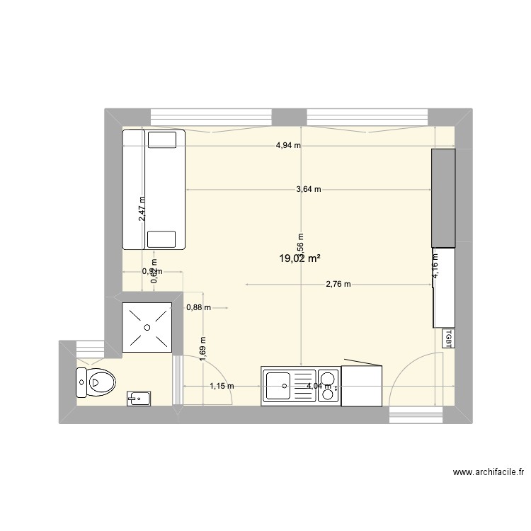 James Camier v2. Plan de 2 pièces et 21 m2