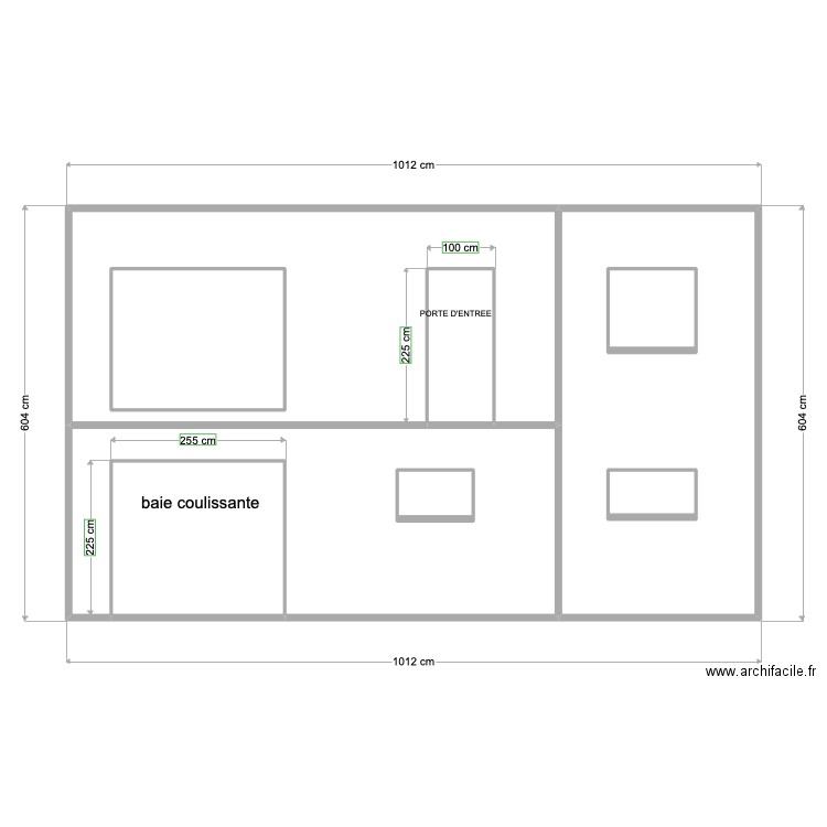 PLAN DE FACADE AVANT après travaux. Plan de 9 pièces et 65 m2