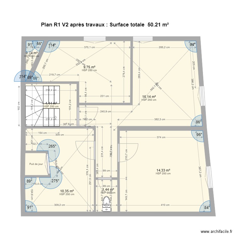 PAMIERS3 R+1 - V2 après travaux. Plan de 8 pièces et 58 m2