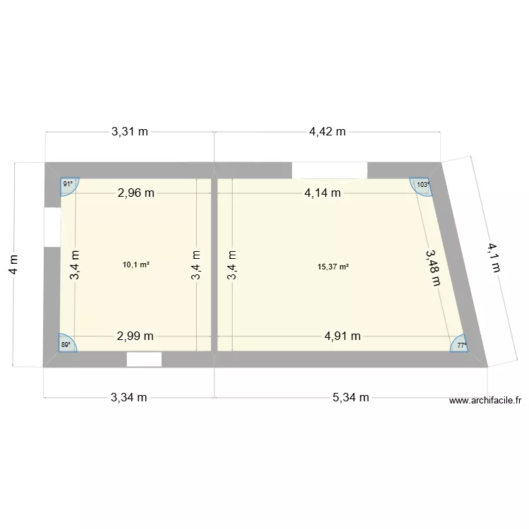 agrandissement +1. Plan de 2  et 25 m²