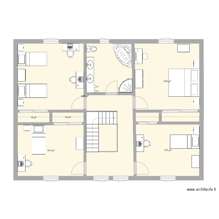 FG13-B. Plan de 6 pièces et 94 m2
