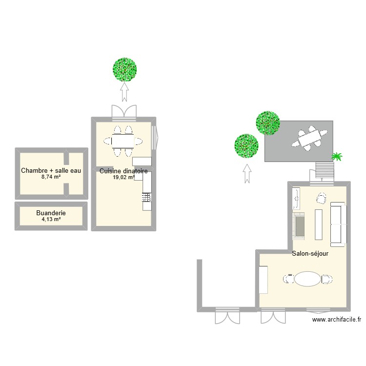 Chambre Ced. Plan de 4 pièces et 60 m2