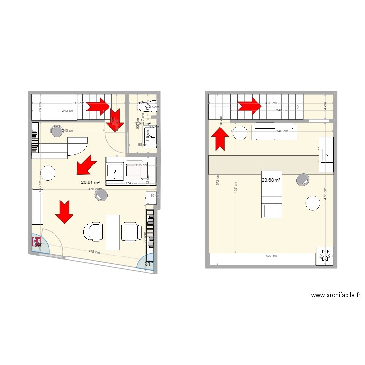 BOUTIQUE MASHA. Plan de 3 pièces et 46 m2