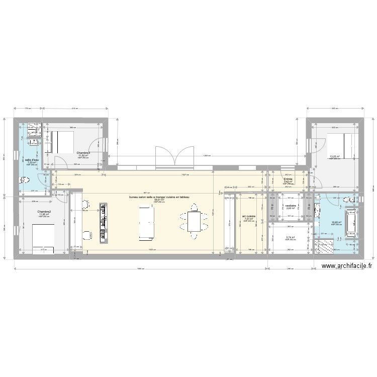 MAISON en U 135m2- changement de cuisine-28 juillet. Plan de 12 pièces et 135 m2