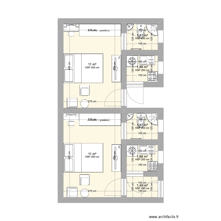 home villag. Plan de 7 pièces et 31 m2