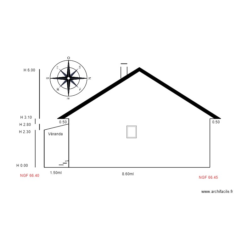 facade est  mederic. Plan de 2 pièces et 43 m2