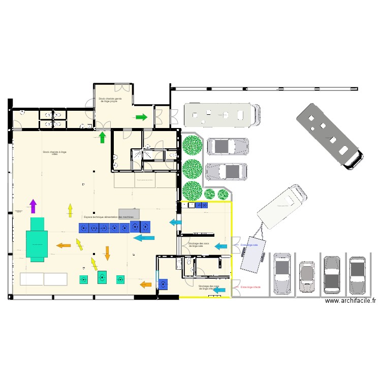 buanderie avec nouvelle calandreuse B. Plan de 19 pièces et 332 m2