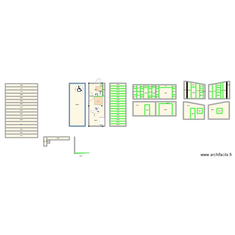 bureau V1. Plan de 90 pièces et 197 m2