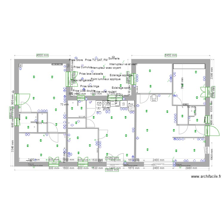 RESEAU ELECTRIQUE SANS SPOT. Plan de 0 pièce et 0 m2