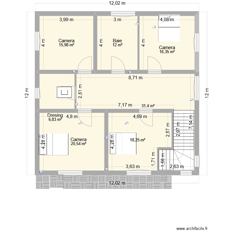 plan maison E1. Plan de 8 pièces et 131 m2