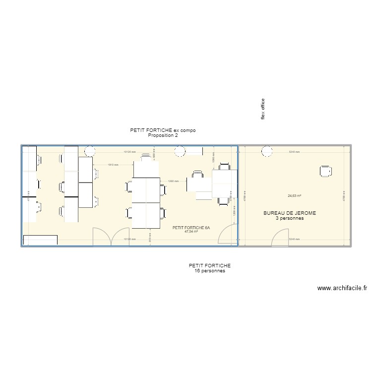 PETIT FORTICHE 6eme étage ex Compo propal 2. Plan de 2 pièces et 72 m2