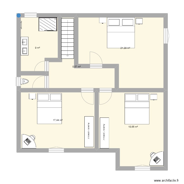 niveau 1. Plan de 5 pièces et 75 m2