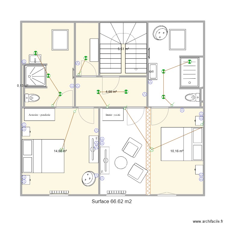 Dubessay combles. Plan de 7 pièces et 47 m2