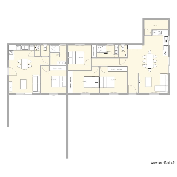 Maison Besayes. Plan de 12 pièces et 125 m2
